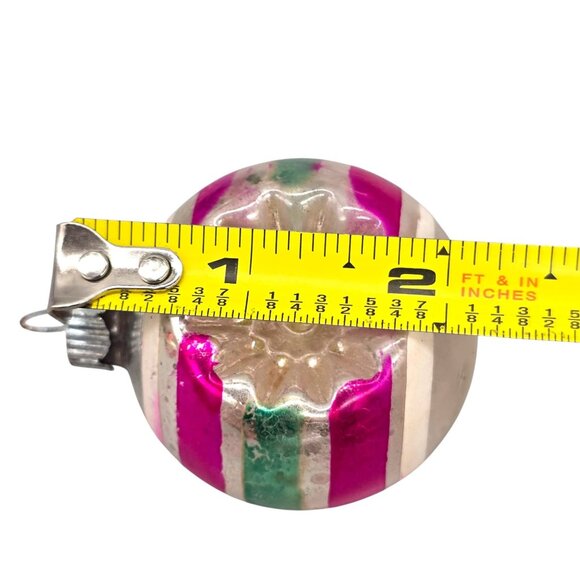 Lot Of 5 Shiny Brite Double Indent DROP BALL Glass Christmas Ornaments Stripes - Picture 9 of 9